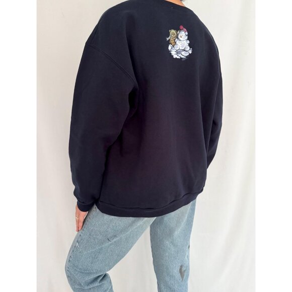 90s vintage teddy bear winter sleigh holiday graphic cotton pullover sweatshirt - Picture 4 of 9